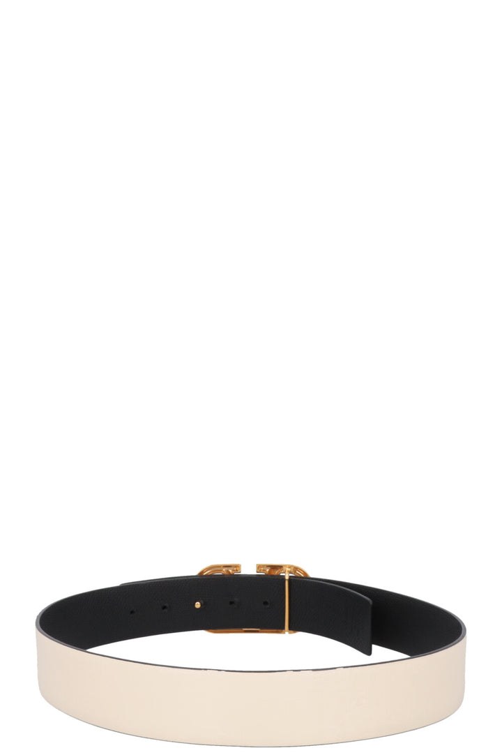 VALENTINO Reversible V Logo Belt Leather Ivory Black