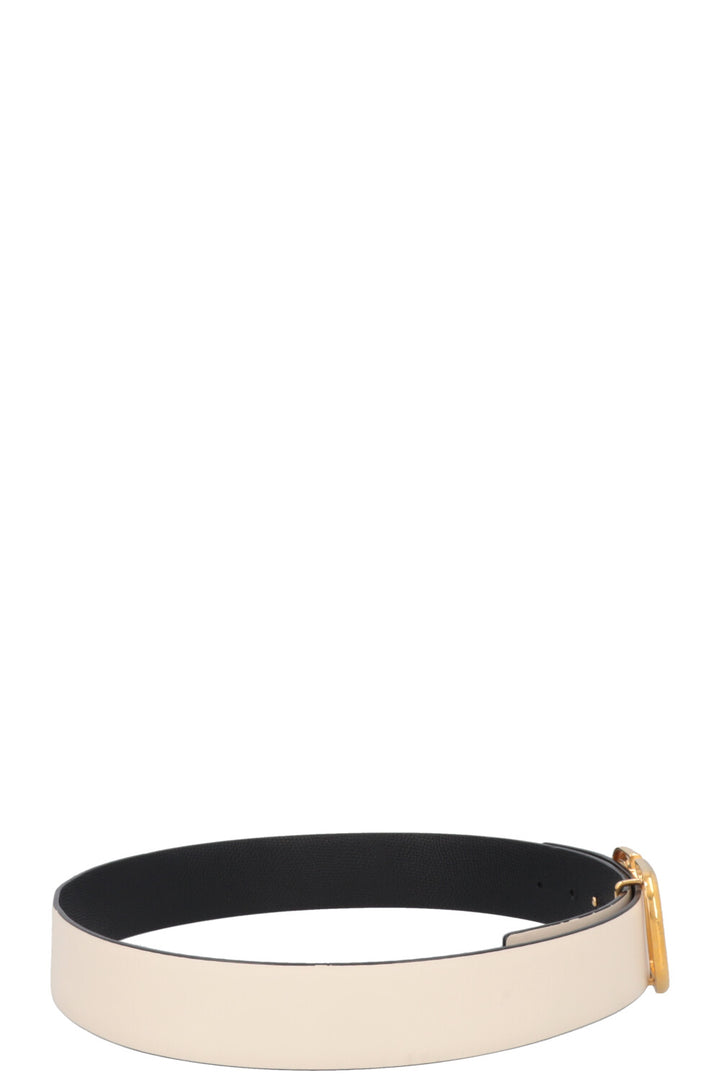 VALENTINO Reversible V Logo Belt Leather Ivory Black