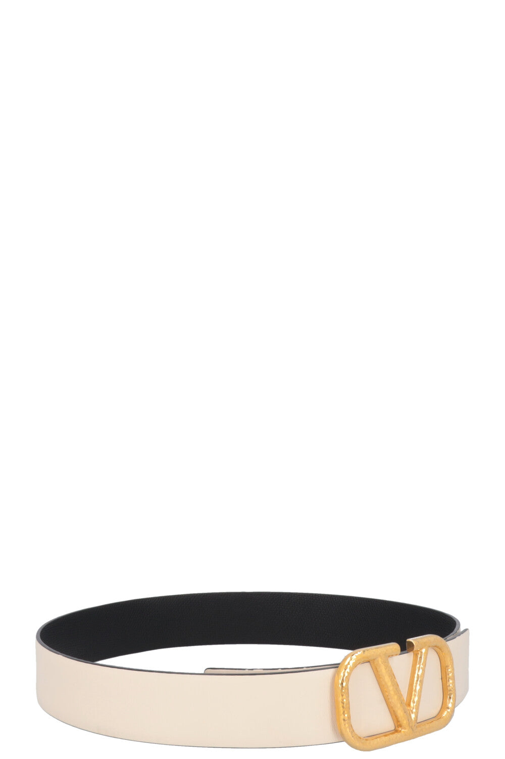 VALENTINO Reversible V Logo Belt Leather Ivory Black