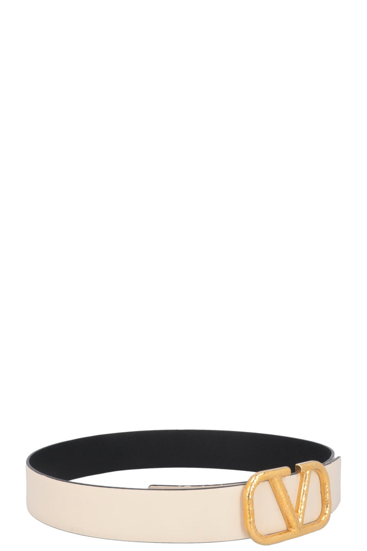 VALENTINO Reversible V Logo Belt Leather Ivory Black