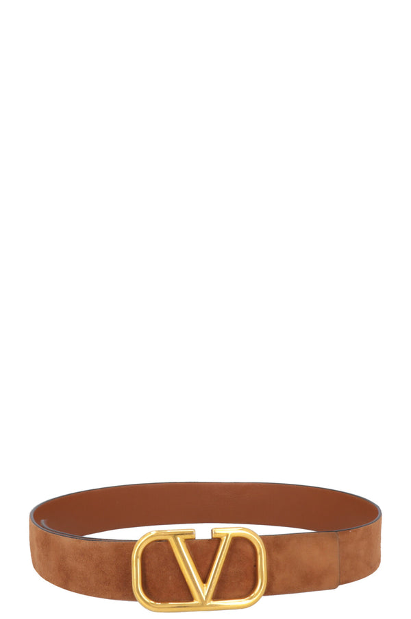 VALENTINO V Logo Belt Suede Brown