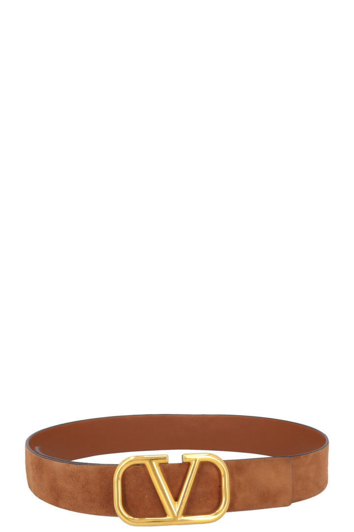 VALENTINO V Logo Belt Suede Brown