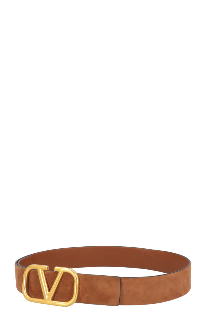 VALENTINO V Logo Belt Suede Brown