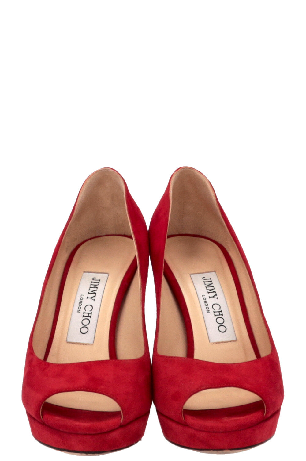 JIMMY CHOO Luna Peep-toe Pumps Suede Red