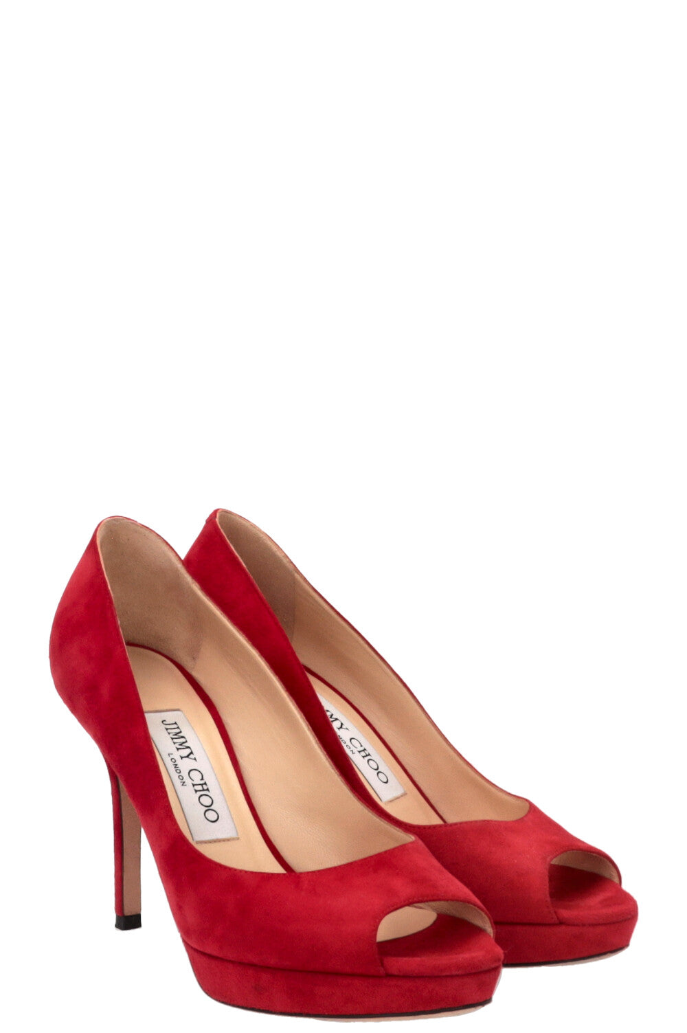 JIMMY CHOO Luna Peep-toe Pumps Suede Red