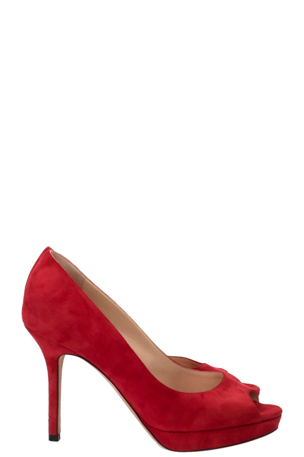JIMMY CHOO Luna Peep-toe Pumps Suede Red