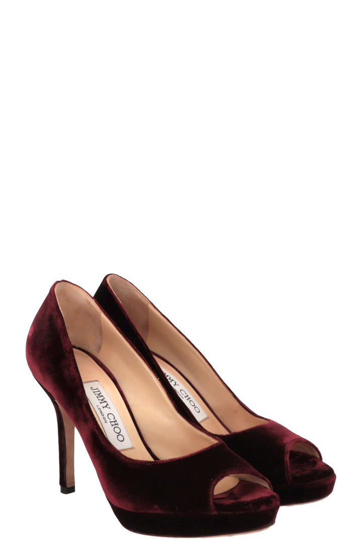 JIMMY CHOO Luna Peep-toe Pumps Velvet Burgundy