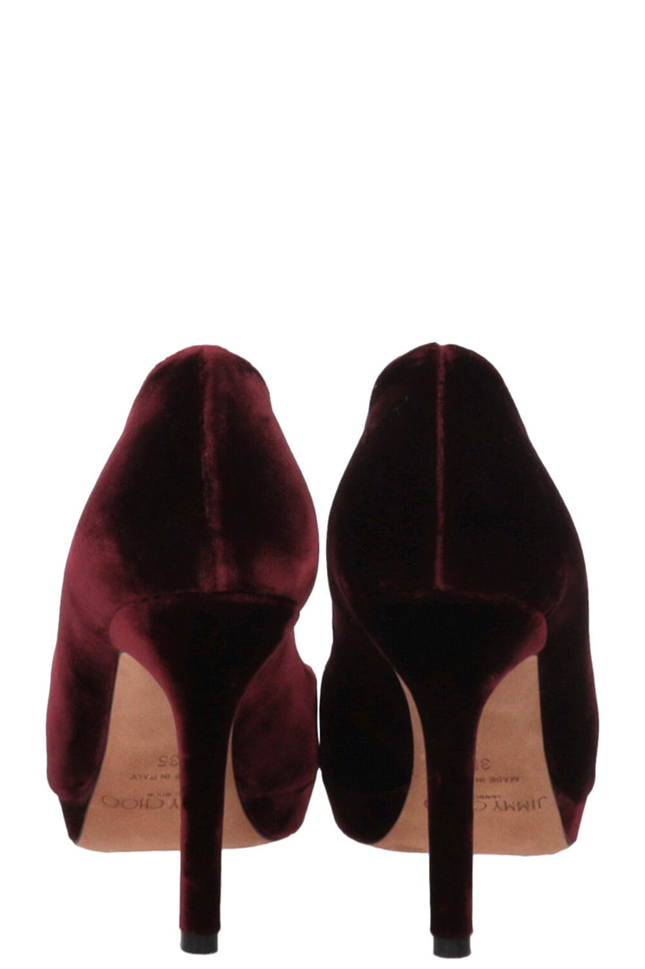 JIMMY CHOO Luna Peep-toe Pumps Velvet Burgundy