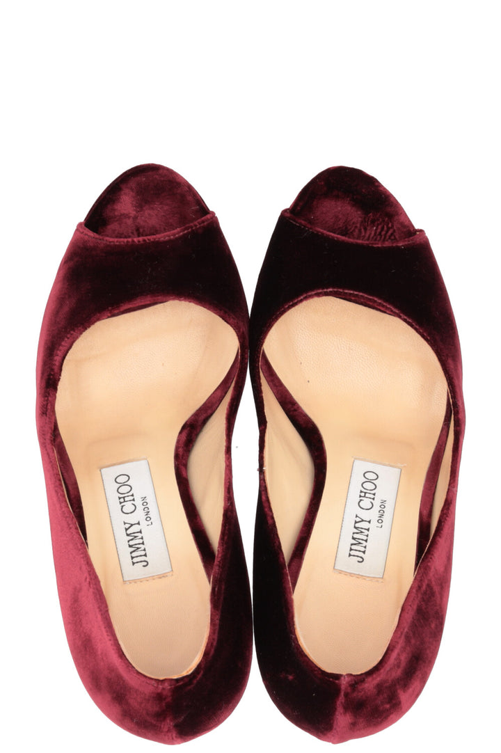 JIMMY CHOO Luna Peep-toe Pumps Velvet Burgundy
