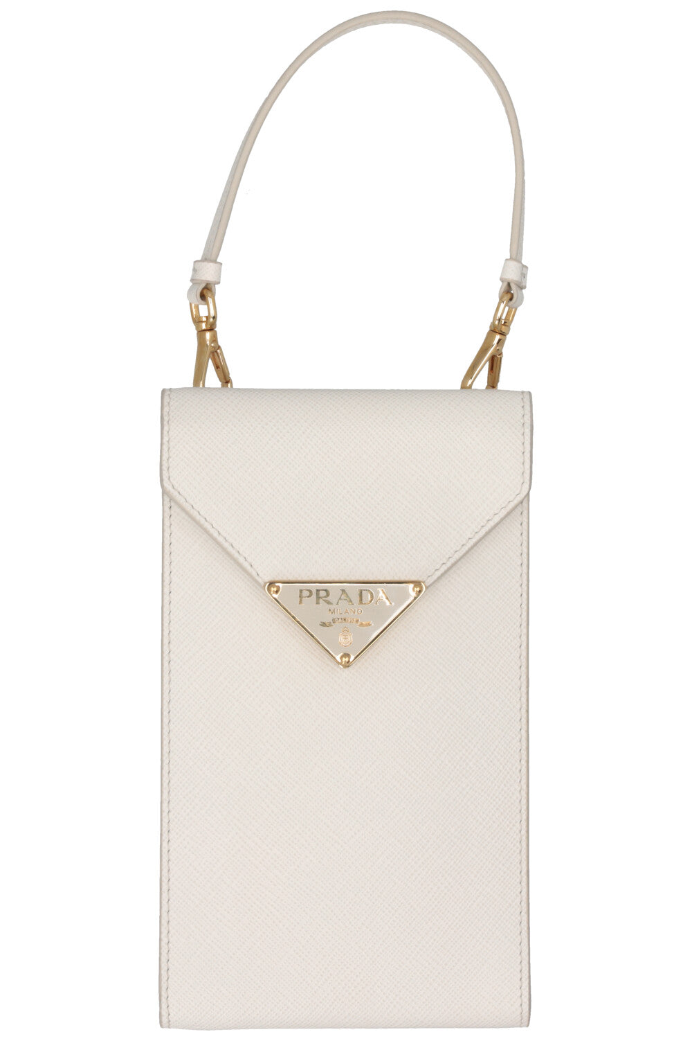 PRADA 2023 Triangle Mini Phone Bag Saffiano White