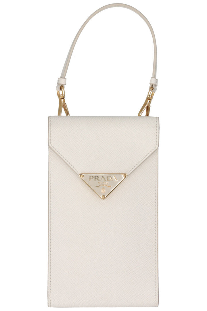 PRADA 2023 Triangle Mini Phone Bag Saffiano White