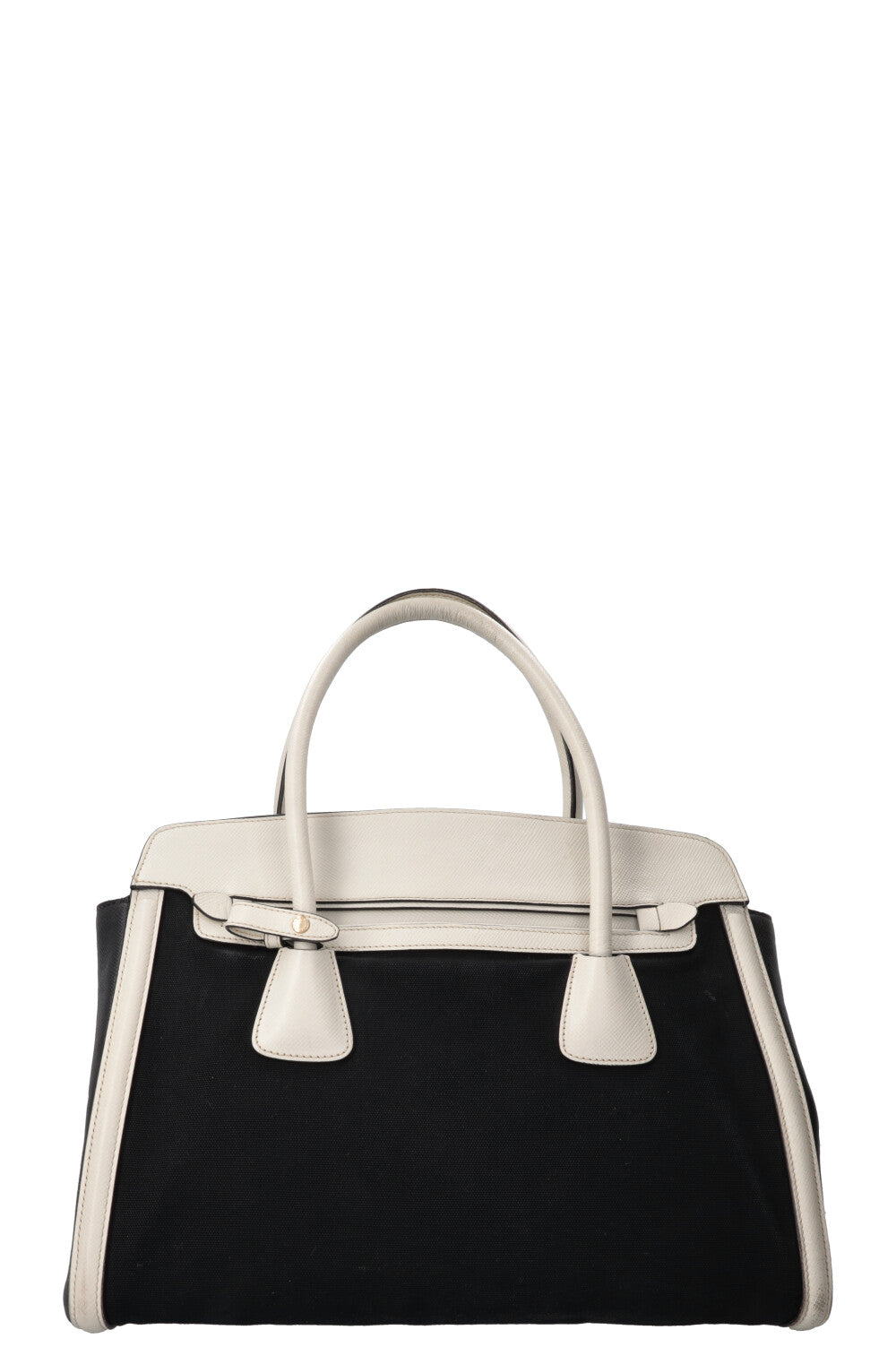 PRADA Sac Bicolore Cuir Toile Blanc Noir