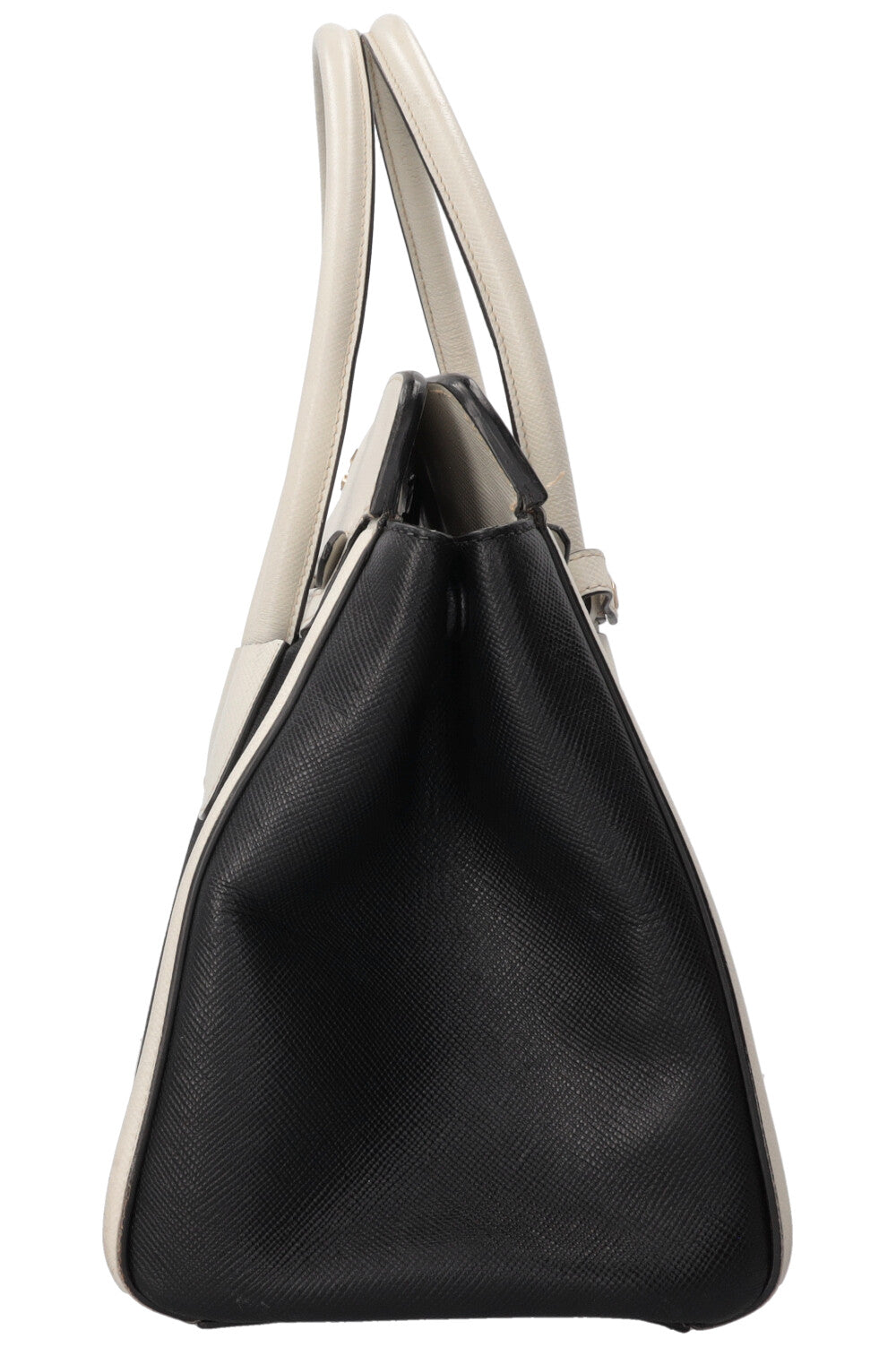 PRADA Sac Bicolore Cuir Toile Blanc Noir