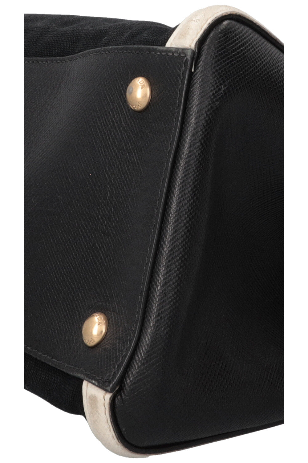 PRADA Sac Bicolore Cuir Toile Blanc Noir