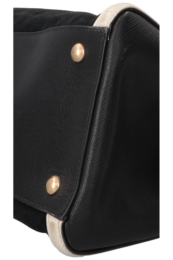 PRADA Sac Bicolore Cuir Toile Blanc Noir