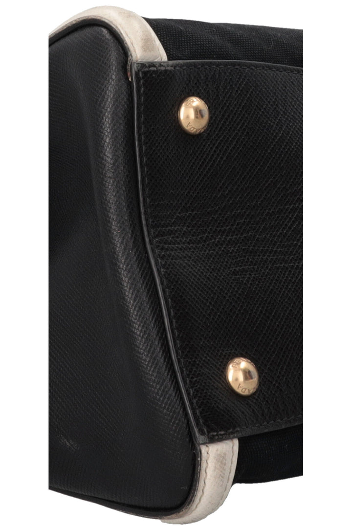 PRADA Sac Bicolore Cuir Toile Blanc Noir