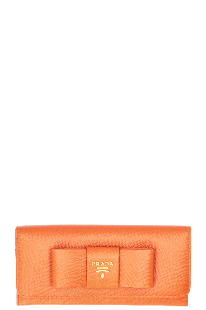 PRADA Portefeuille long Saffiano à nœud Orange
