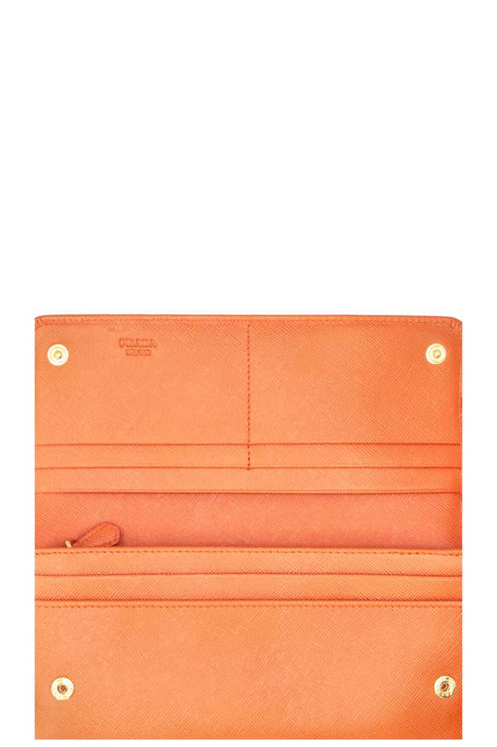 PRADA Portefeuille long Saffiano à nœud Orange