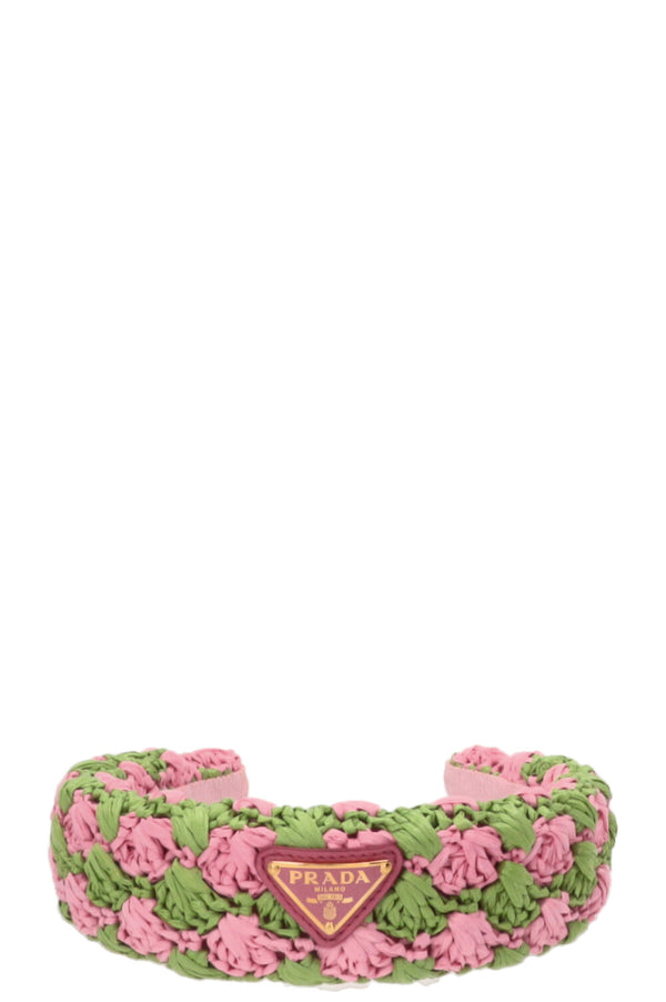 PRADA Serre-tête en raphia crocheté rose vert