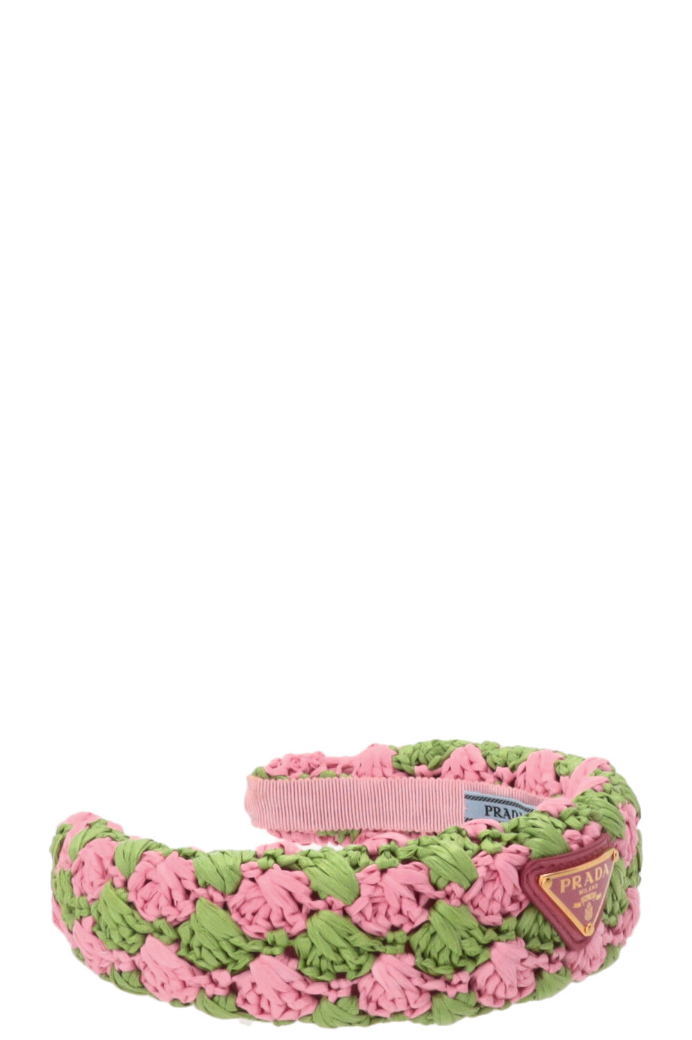 PRADA Crochet Headband Raffia Pink Green