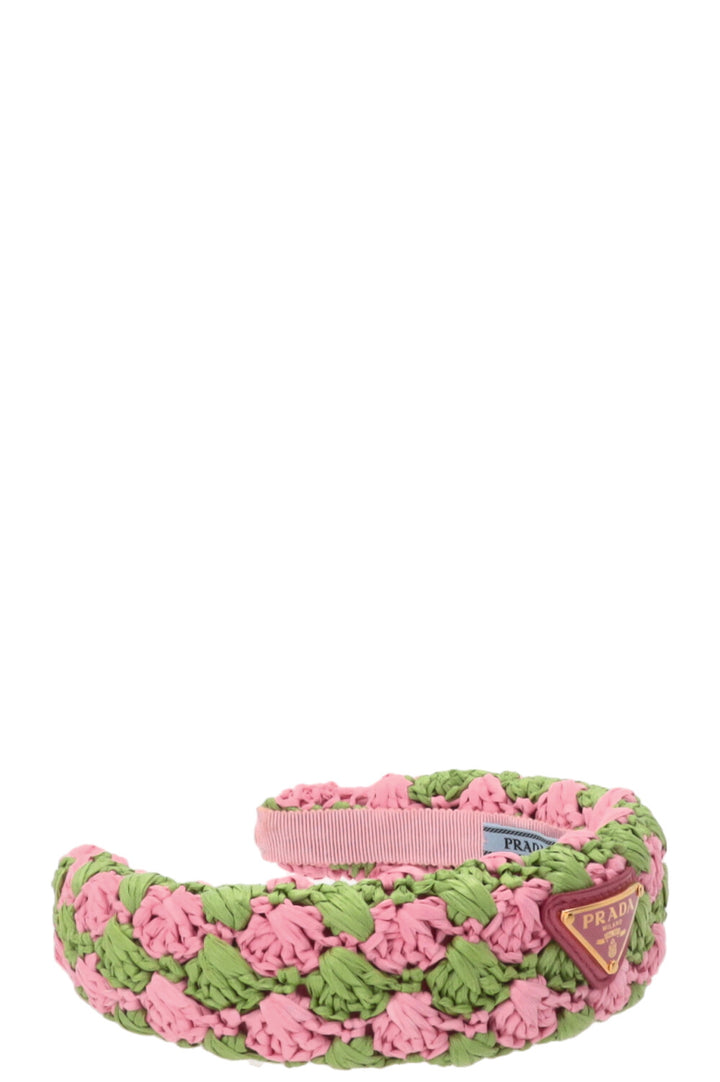 PRADA Crochet Headband Raffia Pink Green