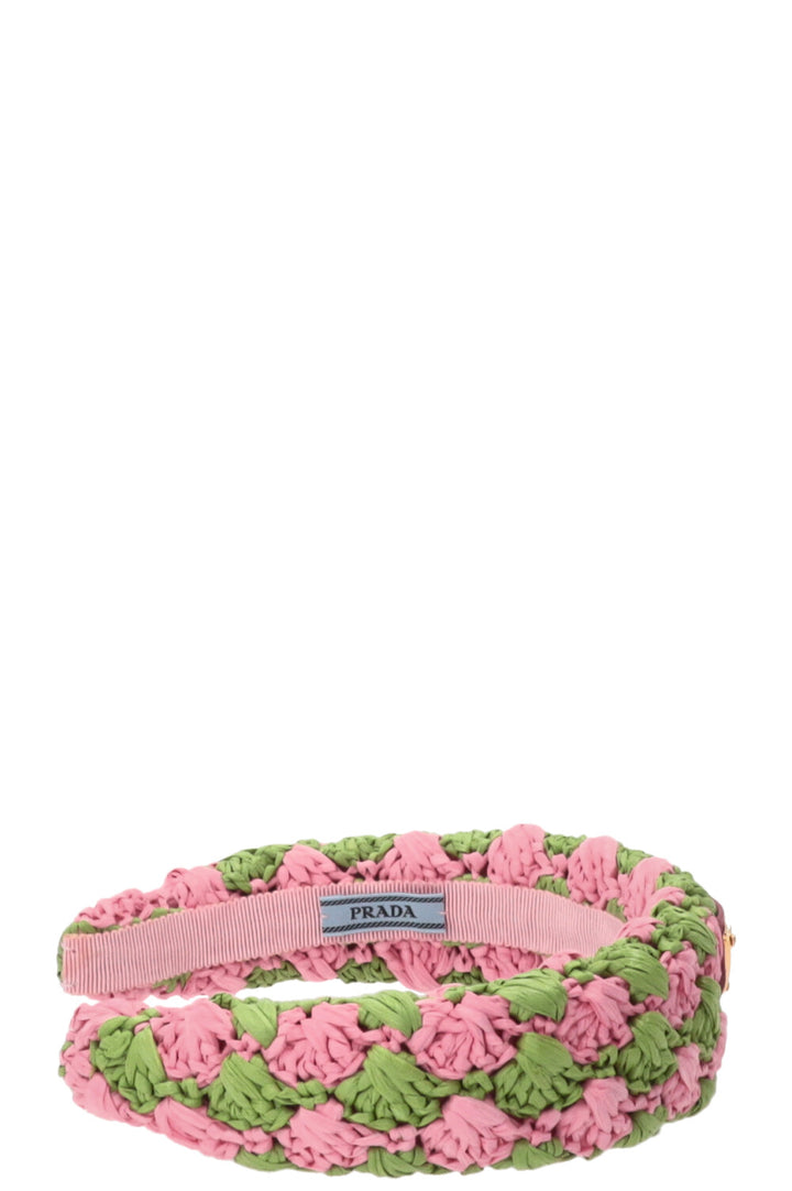 PRADA Crochet Headband Raffia Pink Green