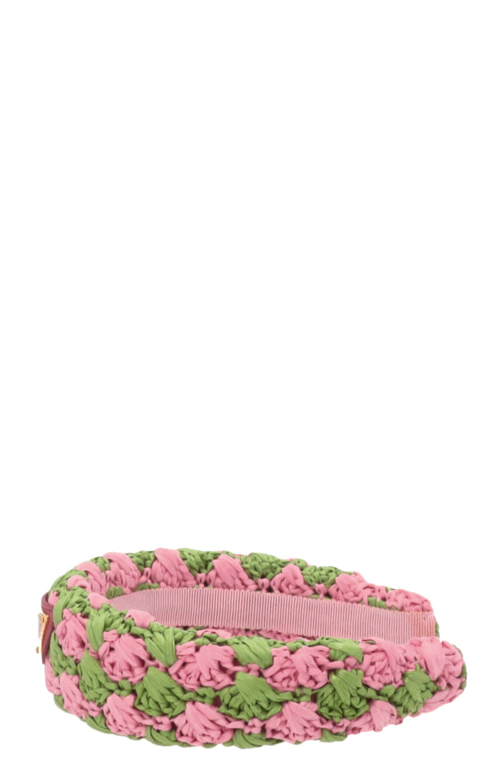 PRADA Crochet Headband Raffia Pink Green