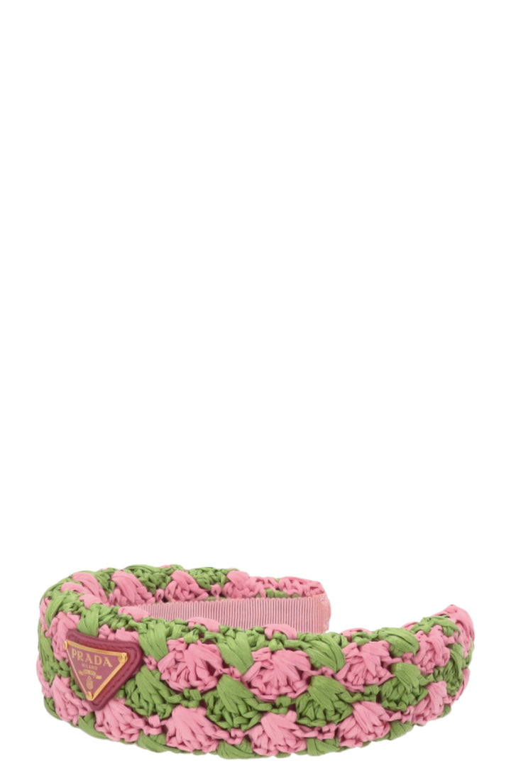 PRADA Crochet Headband Raffia Pink Green