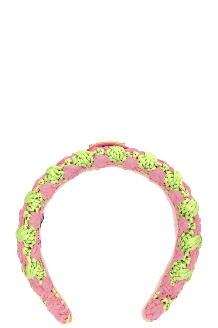 PRADA Crochet Headband Raffia Pink Green