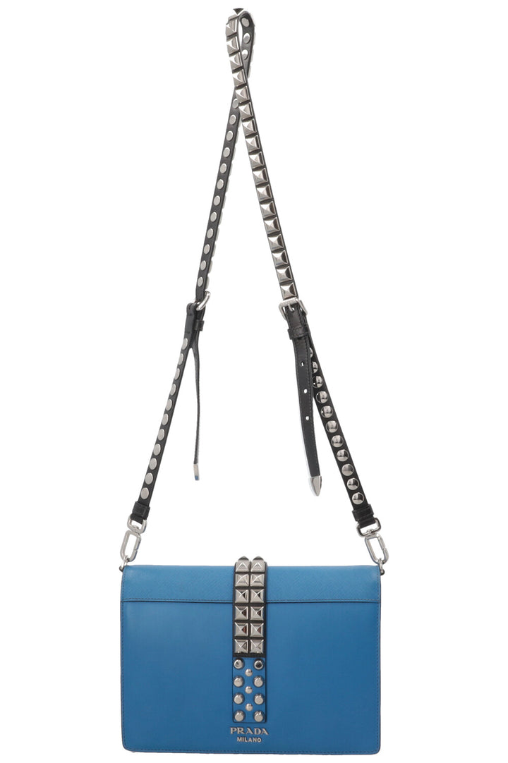PRADA Electra Studs Bag Leather Blue