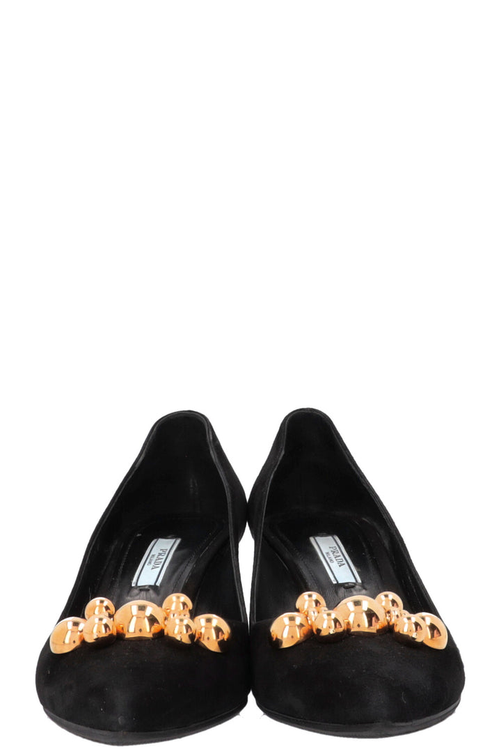 PRADA Embellished Kitten Heels Suede Black