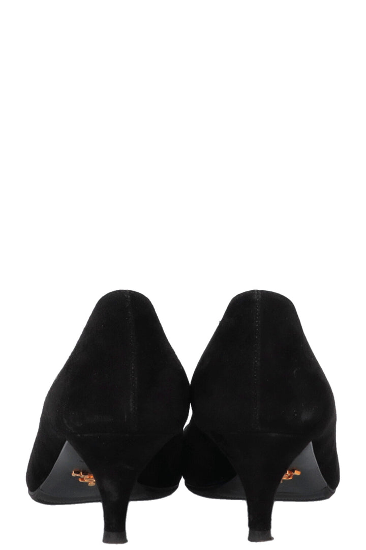PRADA Embellished Kitten Heels Suede Black
