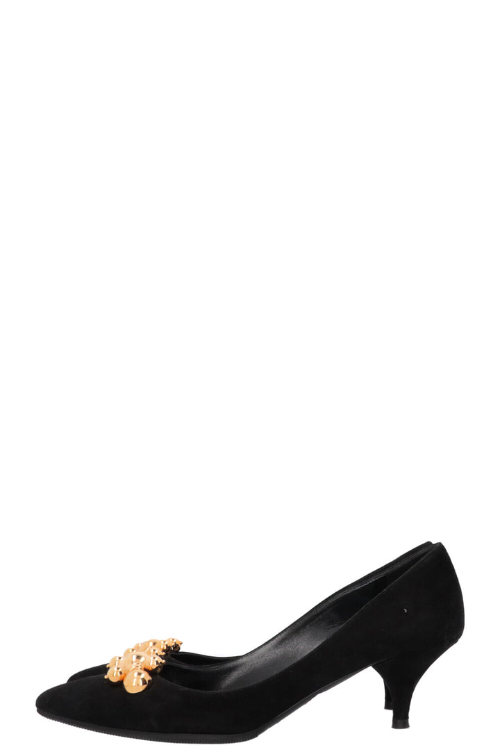 PRADA Embellished Kitten Heels Suede Black