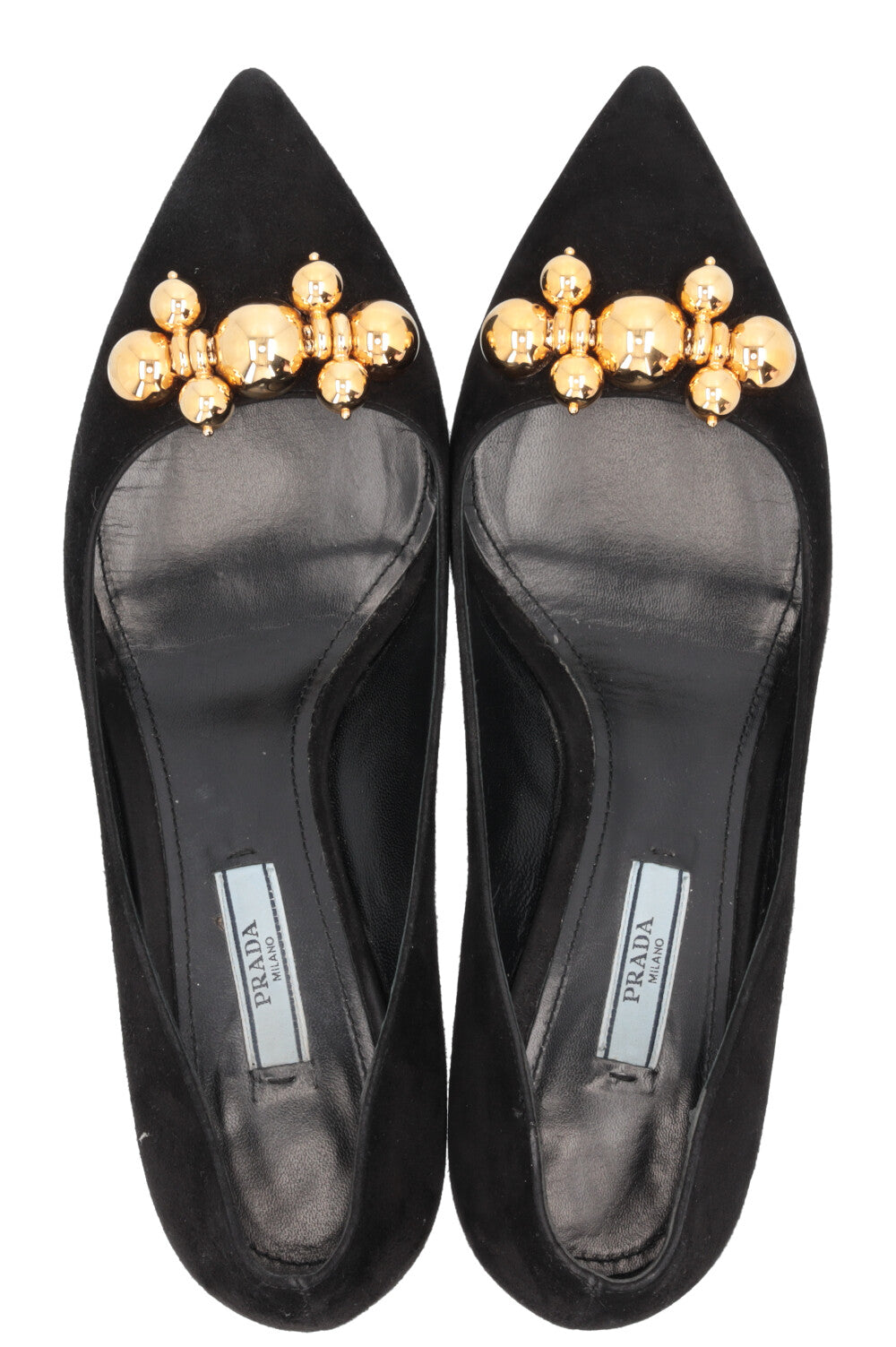 PRADA Embellished Kitten Heels Suede Black