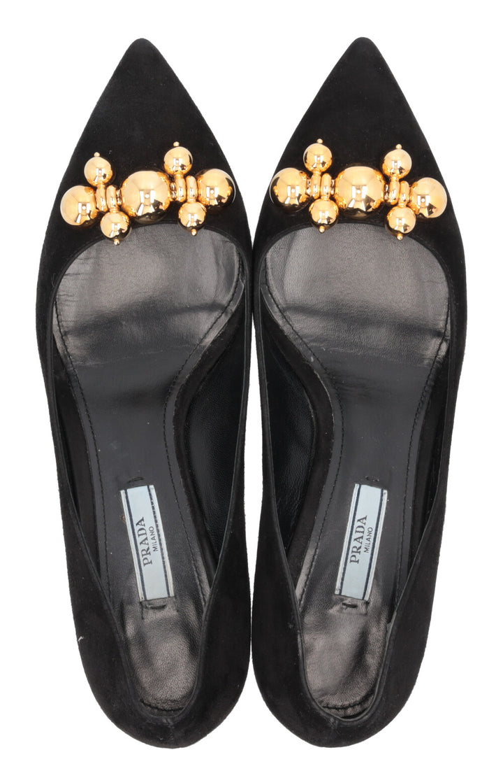 PRADA Embellished Kitten Heels Suede Black