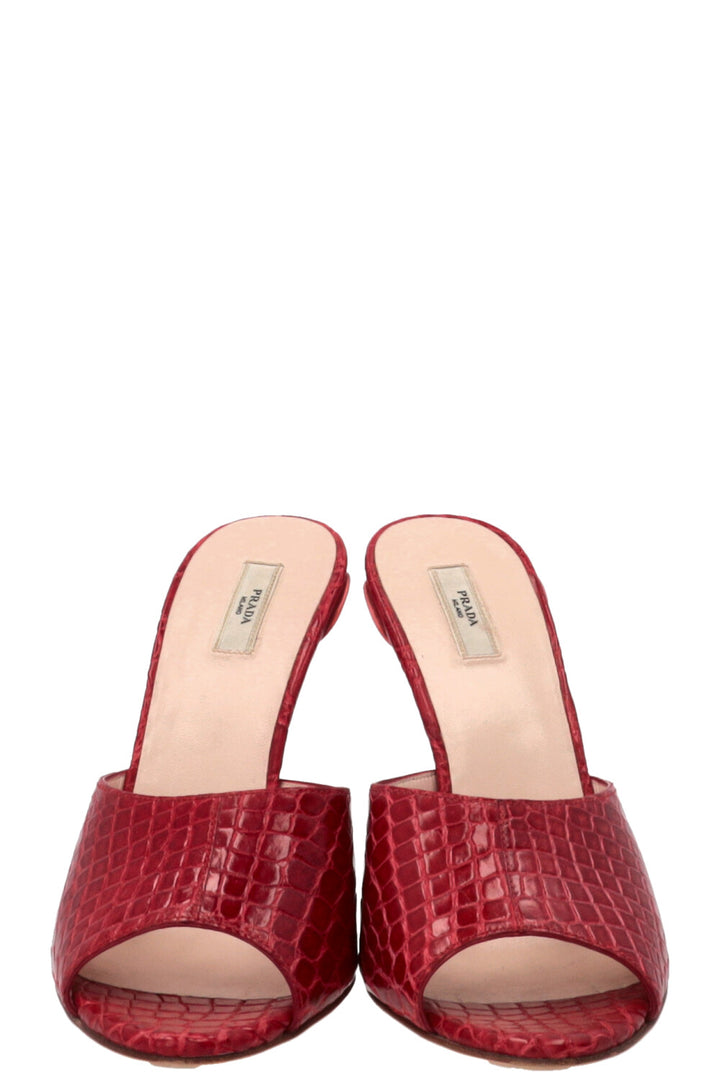PRADA Flower Heel Mules Crocodile leather Red