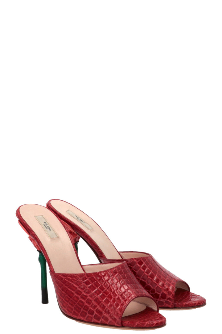 PRADA Flower Heel Mules Crocodile leather Red