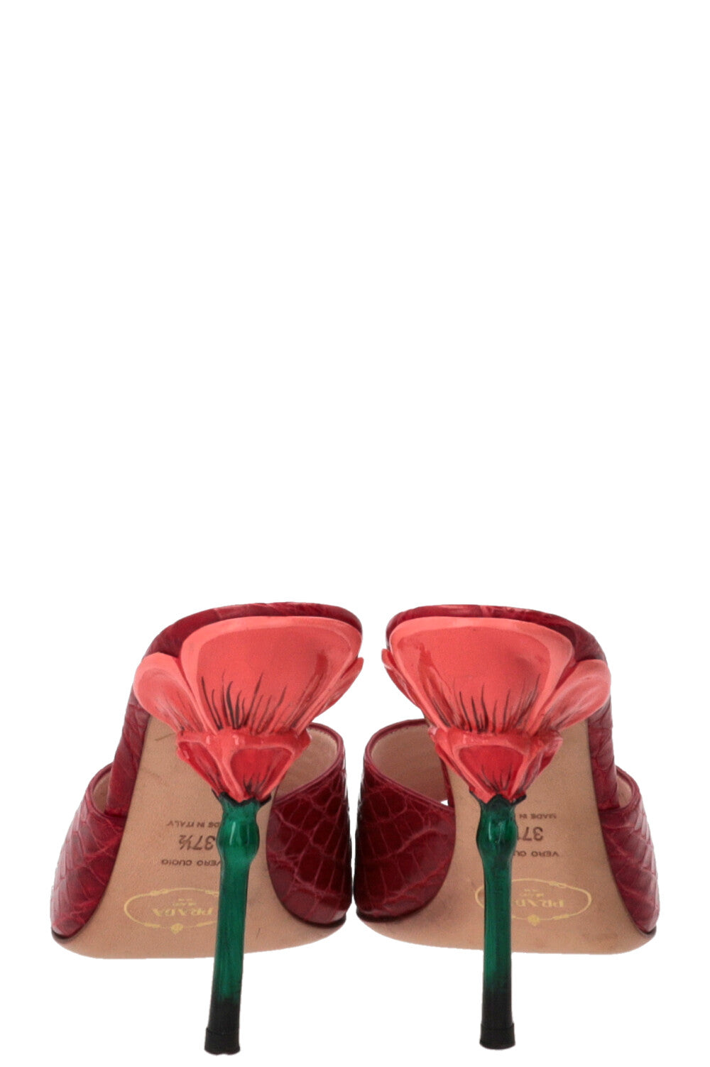 PRADA Flower Heel Mules Crocodile leather Red