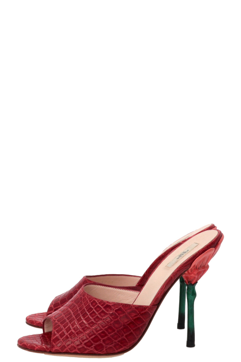 PRADA Flower Heel Mules Crocodile leather Red