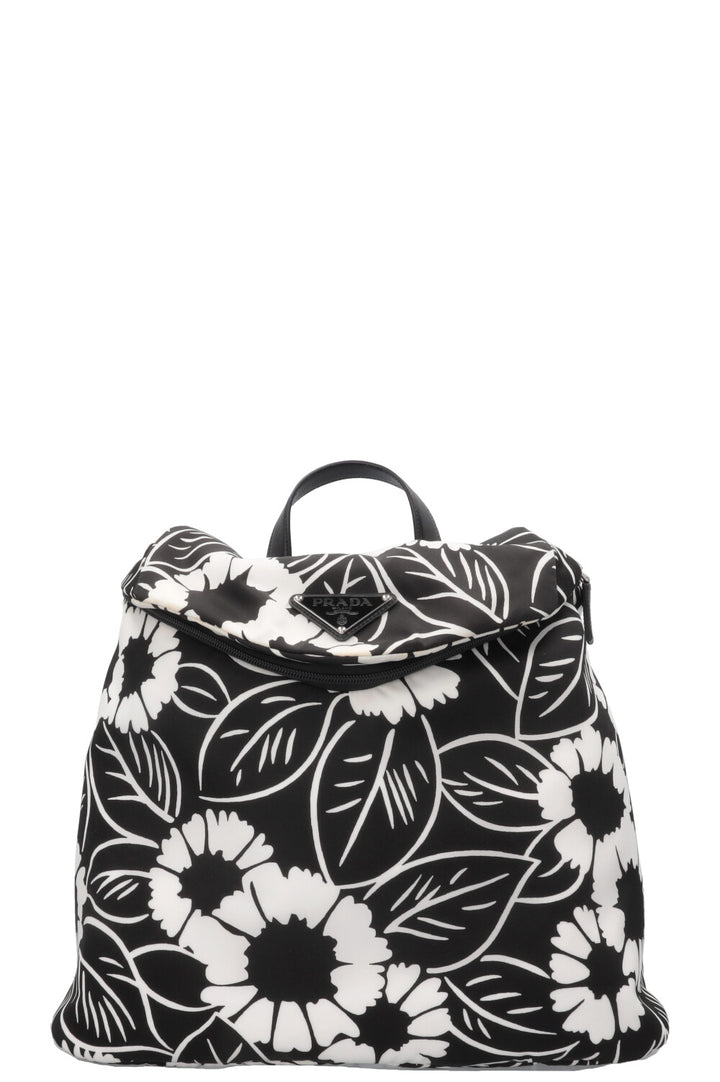 Sac à dos PRADA à imprimé floral en nylon noir