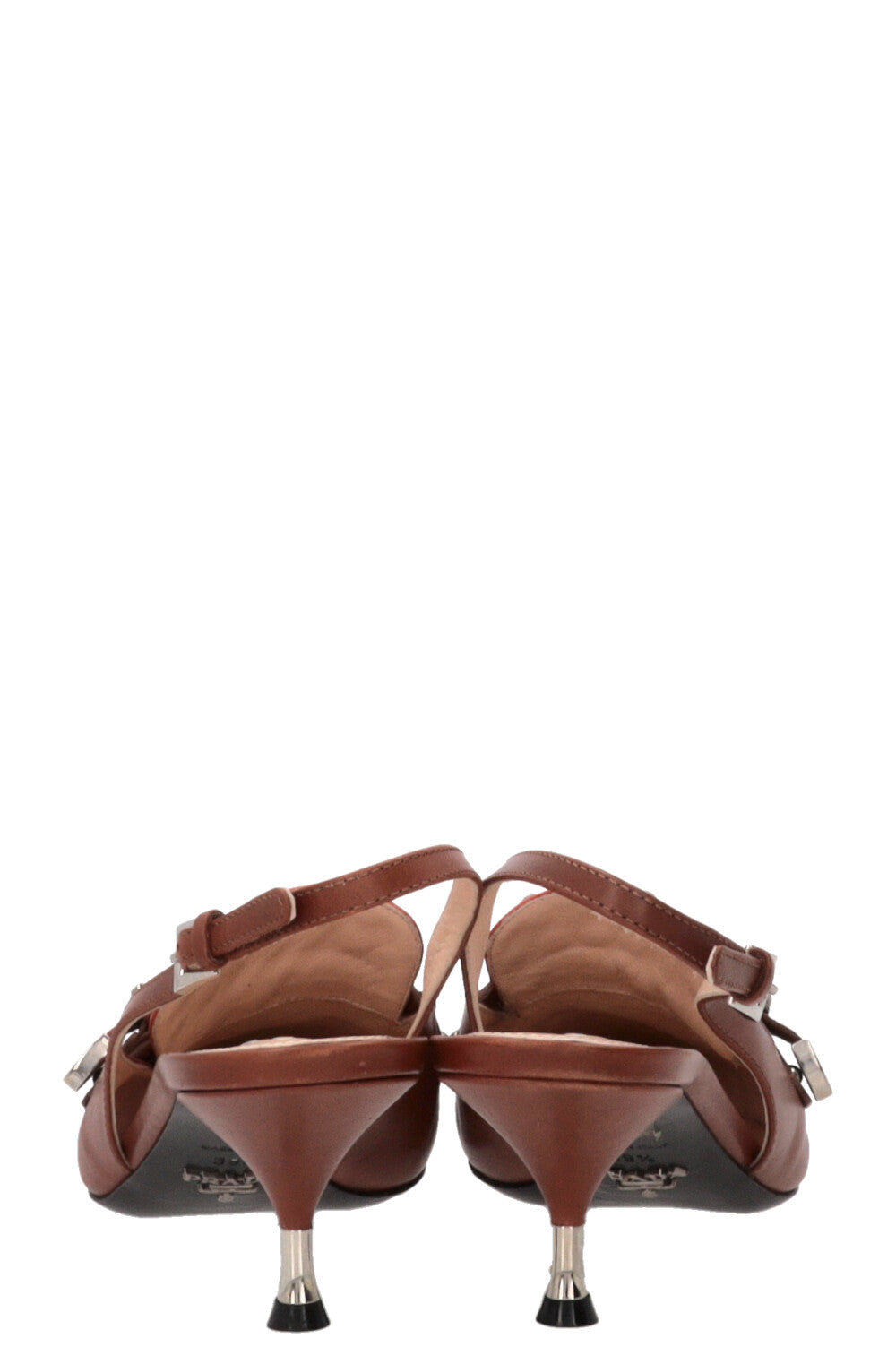 PRADA Fringed Studded Slingback Pumps Brown