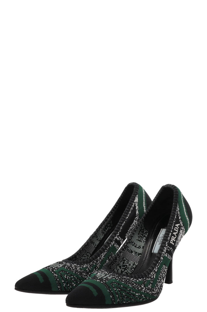 PRADA Escarpins Tricot Noir Vert