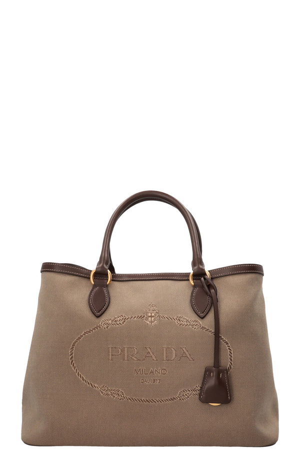 PRADA Jacquard Tote Bag Canvas Beige