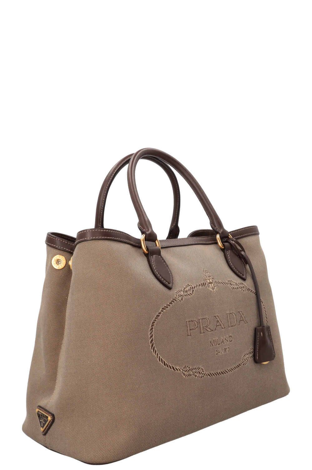 PRADA Jacquard Tote Bag Canvas Beige