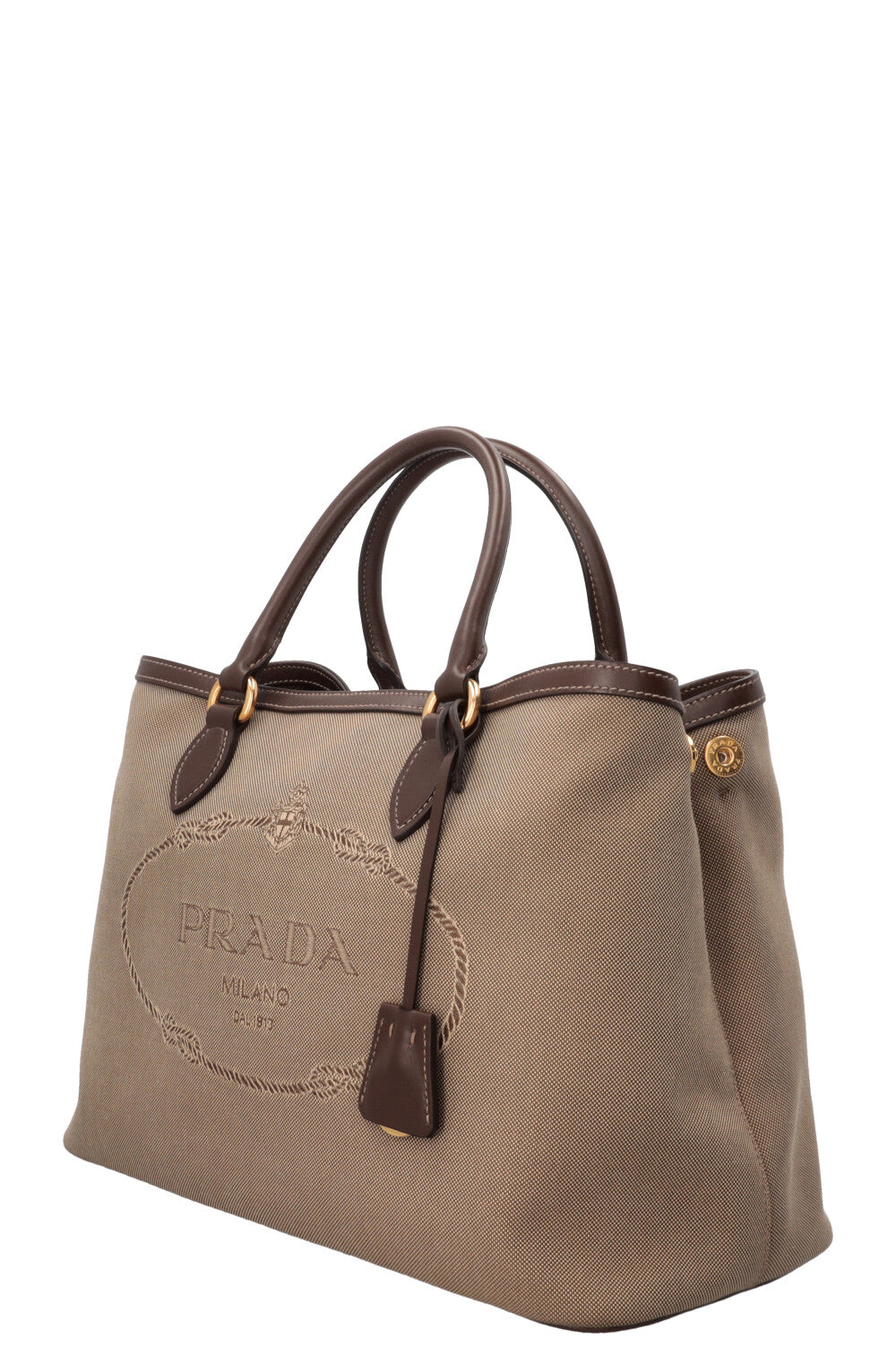 PRADA Jacquard Tote Bag Canvas Beige