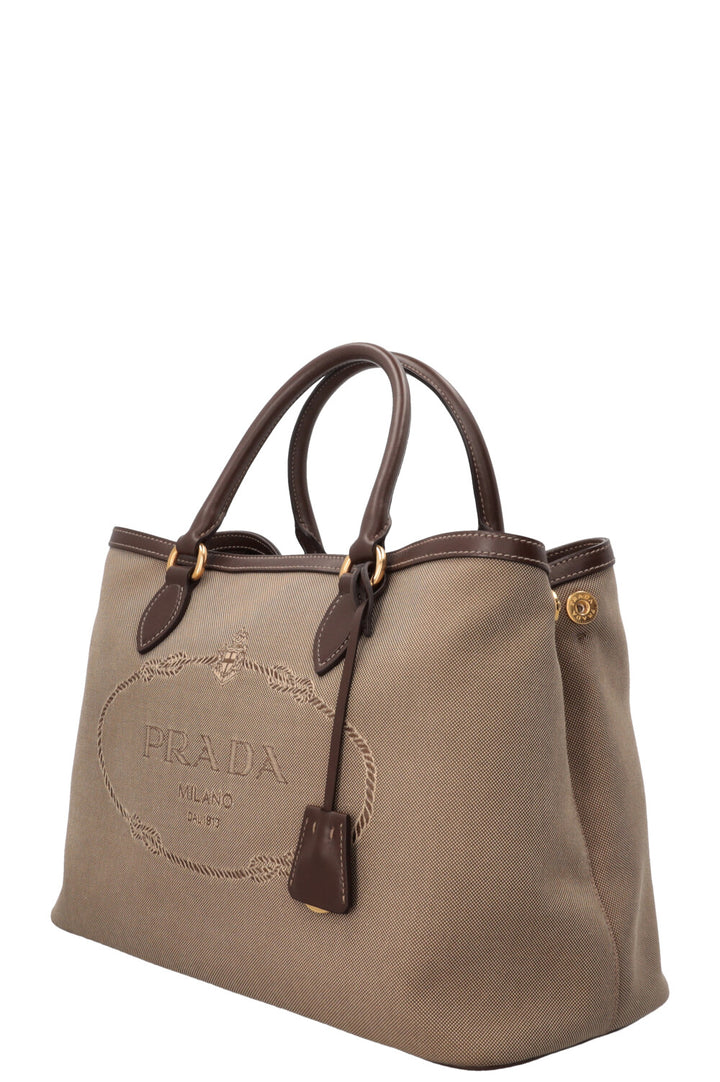PRADA Jacquard Tote Bag Canvas Beige