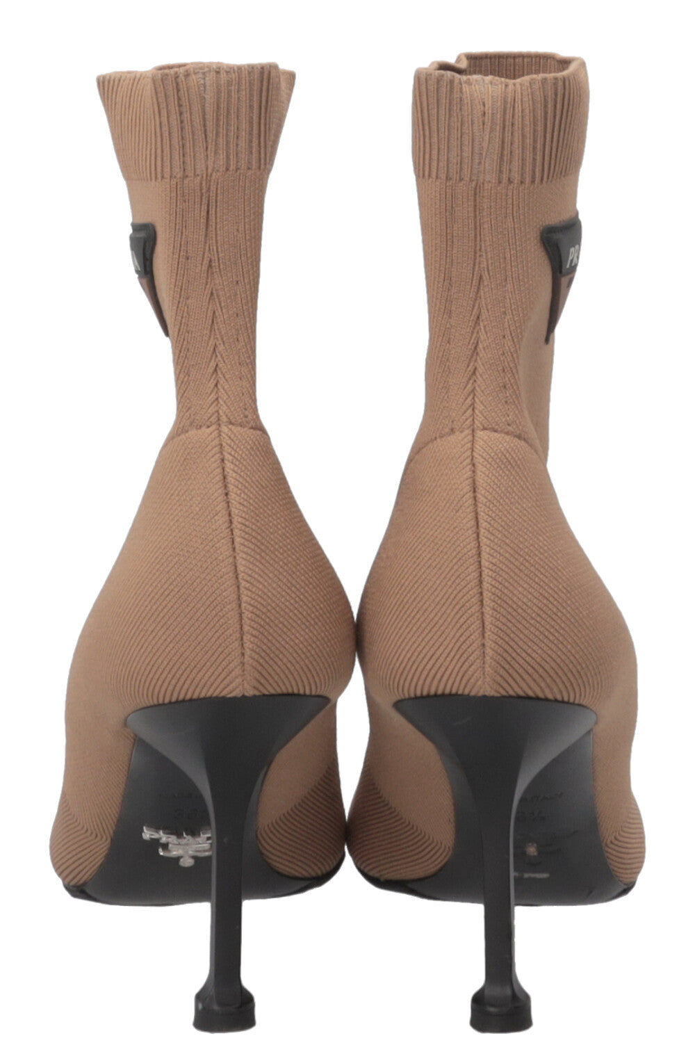 PRADA Knit Sock Ankle Boots Canvas Camel