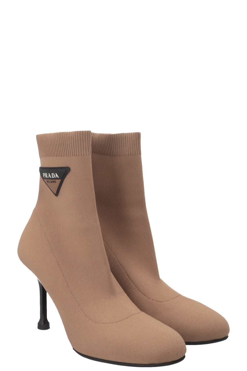 PRADA Knit Sock Ankle Boots Canvas Camel