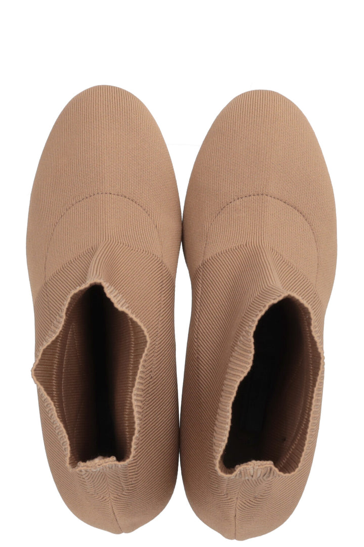 PRADA Knit Sock Ankle Boots Canvas Camel
