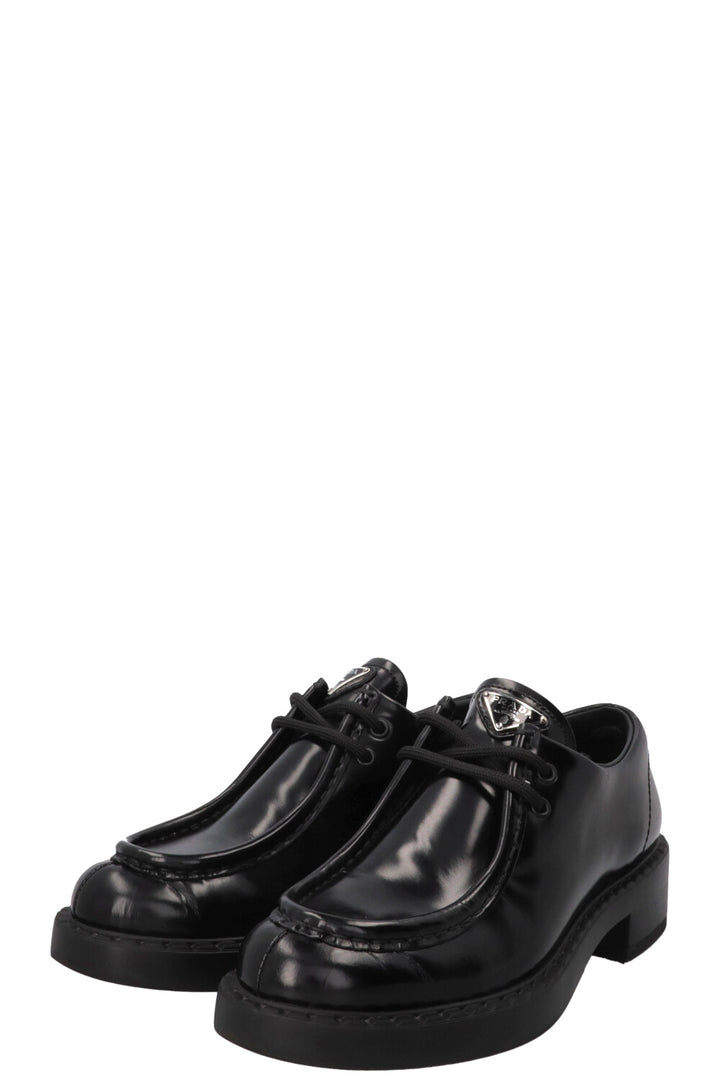 PRADA Lace Up Derbies Brushed Leather Black